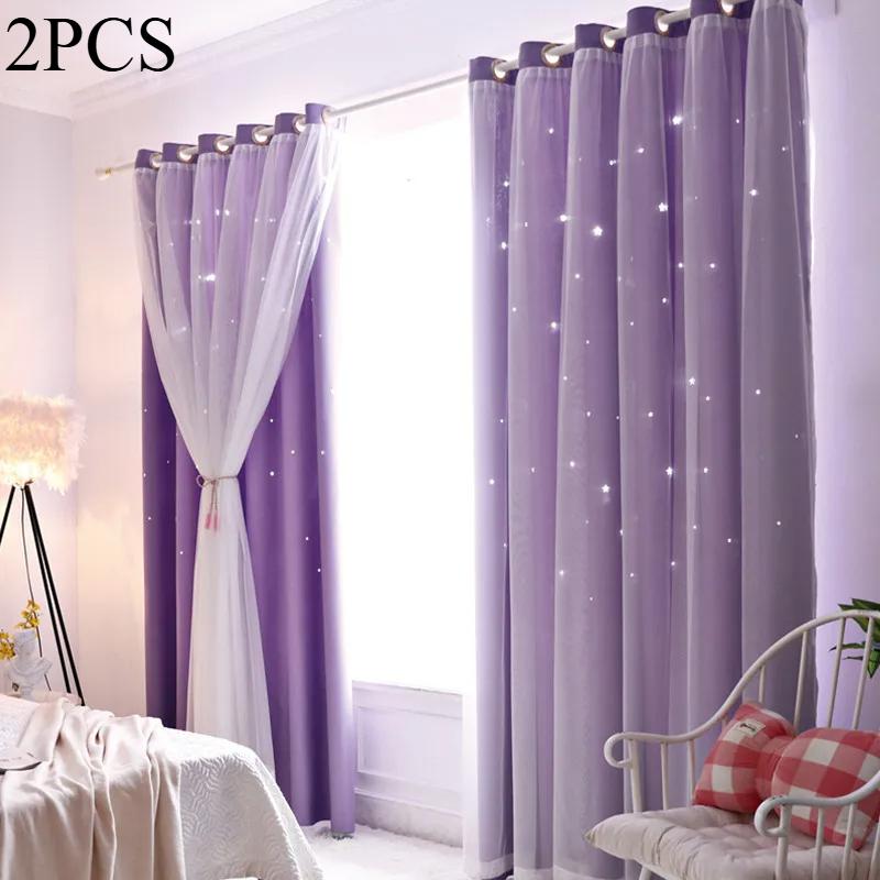 Двухслойные романтические прозрачные детские занавески для девочек с вырезанными звездами для гостиной, спальни, оконные занавески