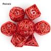 7 Pcs Red White Gear Wheel Metal Dice Hollow Metal Polyhedral Dice Set Suitable for Role-Playing RPG Board Game Card Game
