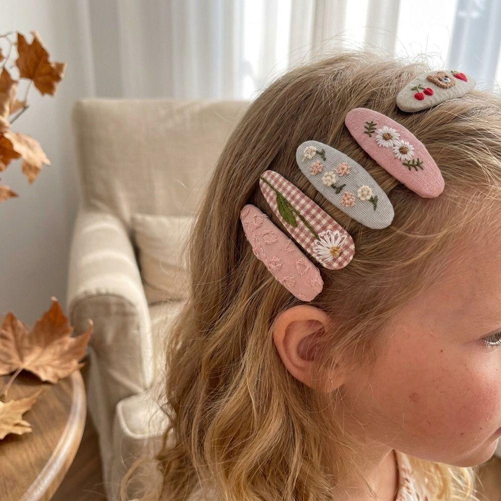 2Pcs/set Fabric Embroidery Hair Clip Cute Baby Hair Clips Elegant Barrettes Headwear Party