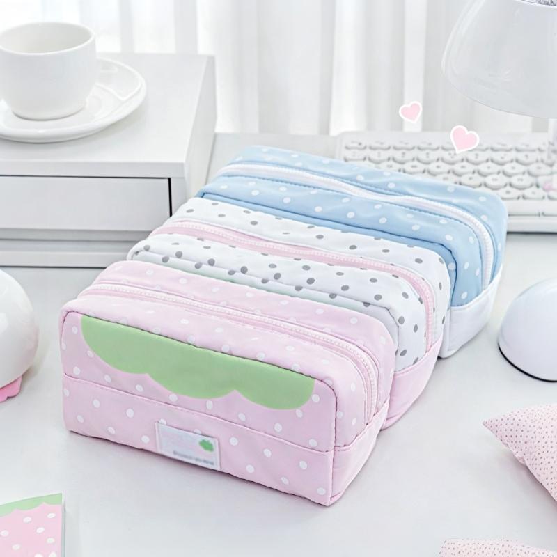 Strawberry Polka Dot Pencil Case Large Capacity Durable Cute Stationery Organizer for Kids School Office Work Use