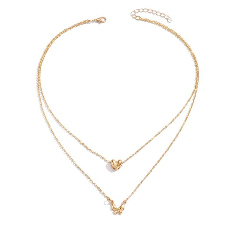 Metal butterfly love necklace, simple niche high-end double-layer stacked collarbone chain accessories
