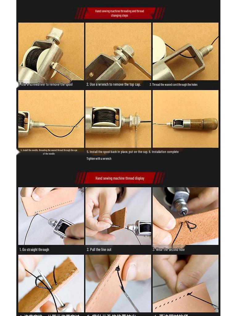 Набор инструментов для ручного шитья кожи с шилом, иглой и наперстком - Модель A