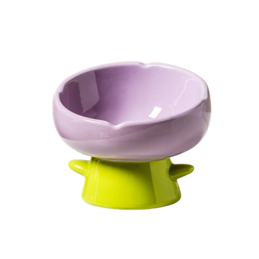 Simple Large-mouthed Ceramic Cat Bowl Flower Shaped Non-slip Anti-tipping Bowl Raised Design High Foot Bowl For Cats Dogs
