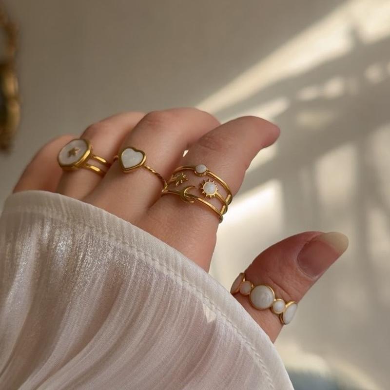 Stainless Steel French White Enamel Rings For Women Drip Glaze Romantic Elegent Girl Ring Daily Wear Sweet Y2K Jewelry No Fading