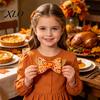 Festival Style Hair Accessories Thanksgiving Turkey Bow Clip for Girls, Decorative Pins, Maple Leaf Pins Double Layer Glitter Clip, Cute Autumn