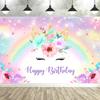 Enchanting Pink Unicorn Happy Birthday Backdrop, Polyester, No Power Needed, Perfect For Outdoor Celebrations & Magical Decor