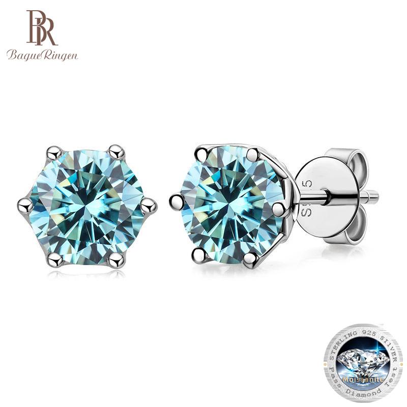 BagueRingen настоящие серьги-гвоздики с муассанитом 0,5-1 карата D для женщин, наивысшее качество, сверкающие свадебные украшения из стерлингового серебра 925 пробы