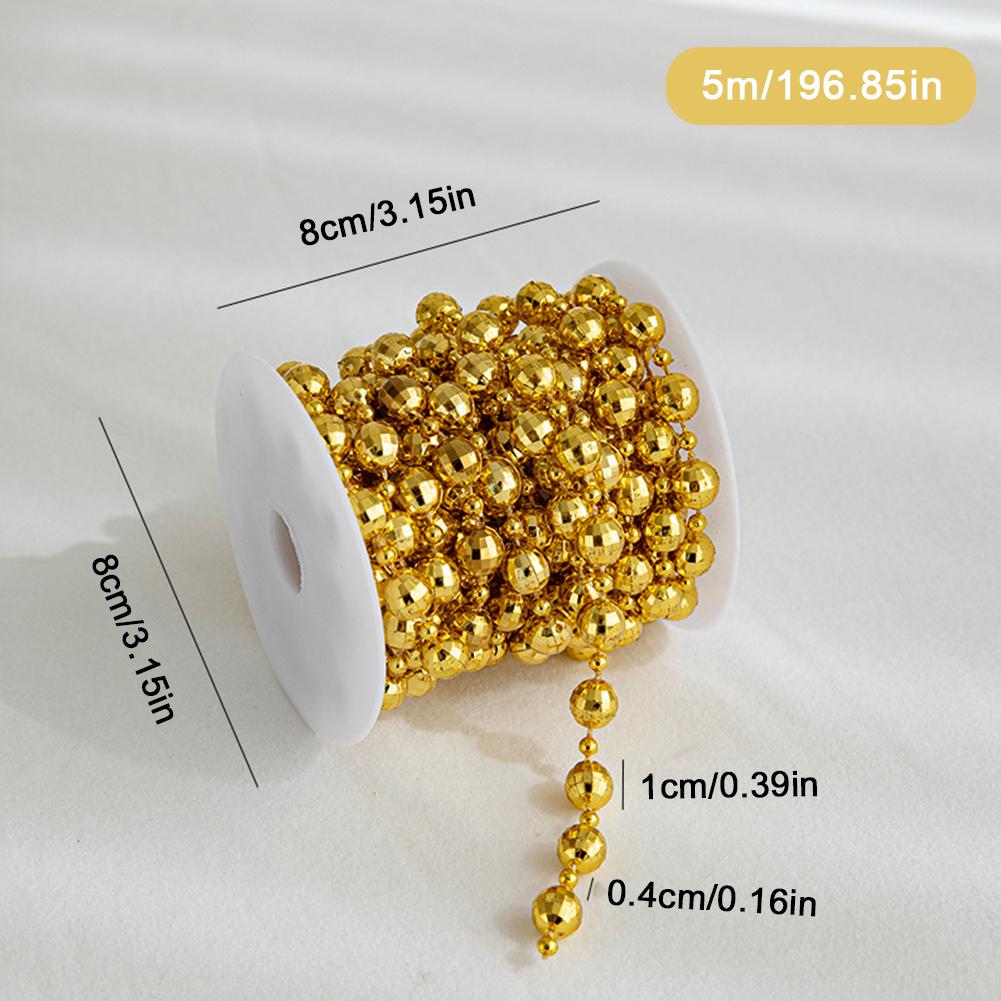 5M/10M Christmas Tree Pearl String Imitation Pearl Beads Chain Metallic Gold Bead Wire Trim for DIY Garland Wedding Party Decor