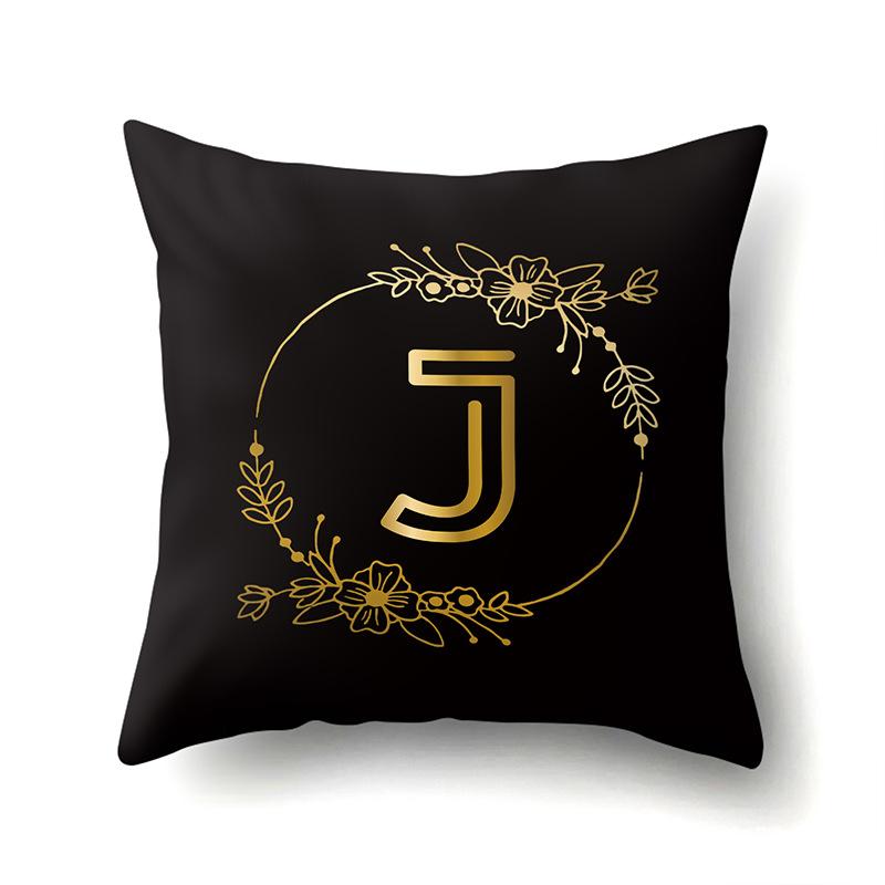 Полиэстеровая наволочка Черный Золотой Цветок Домашнее Украшение Принт Наволочка 26 Английская Буква Наволочка