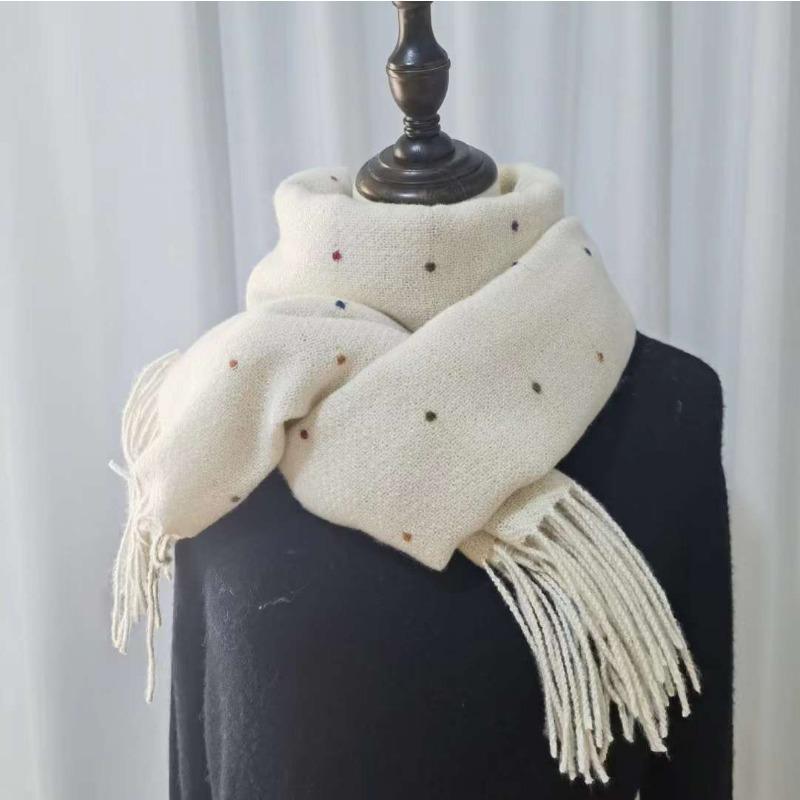 New Scarf for Women In Autumn and Winter High Quality Cute Polka Dot Tassel Warm Korean Style Versatile Scarf