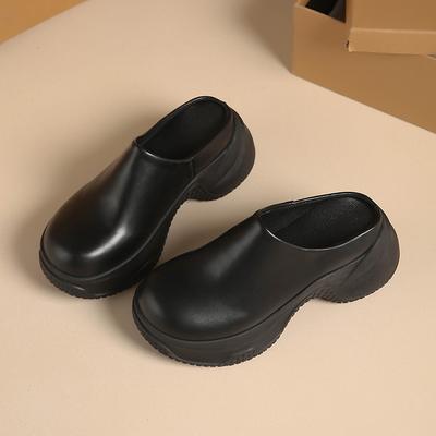 Модные женские мюли-шлепанцы без задника для ходьбы, кожаные лоферы на танкетке, повседневные кожаные женские шлепанцы для увеличения роста