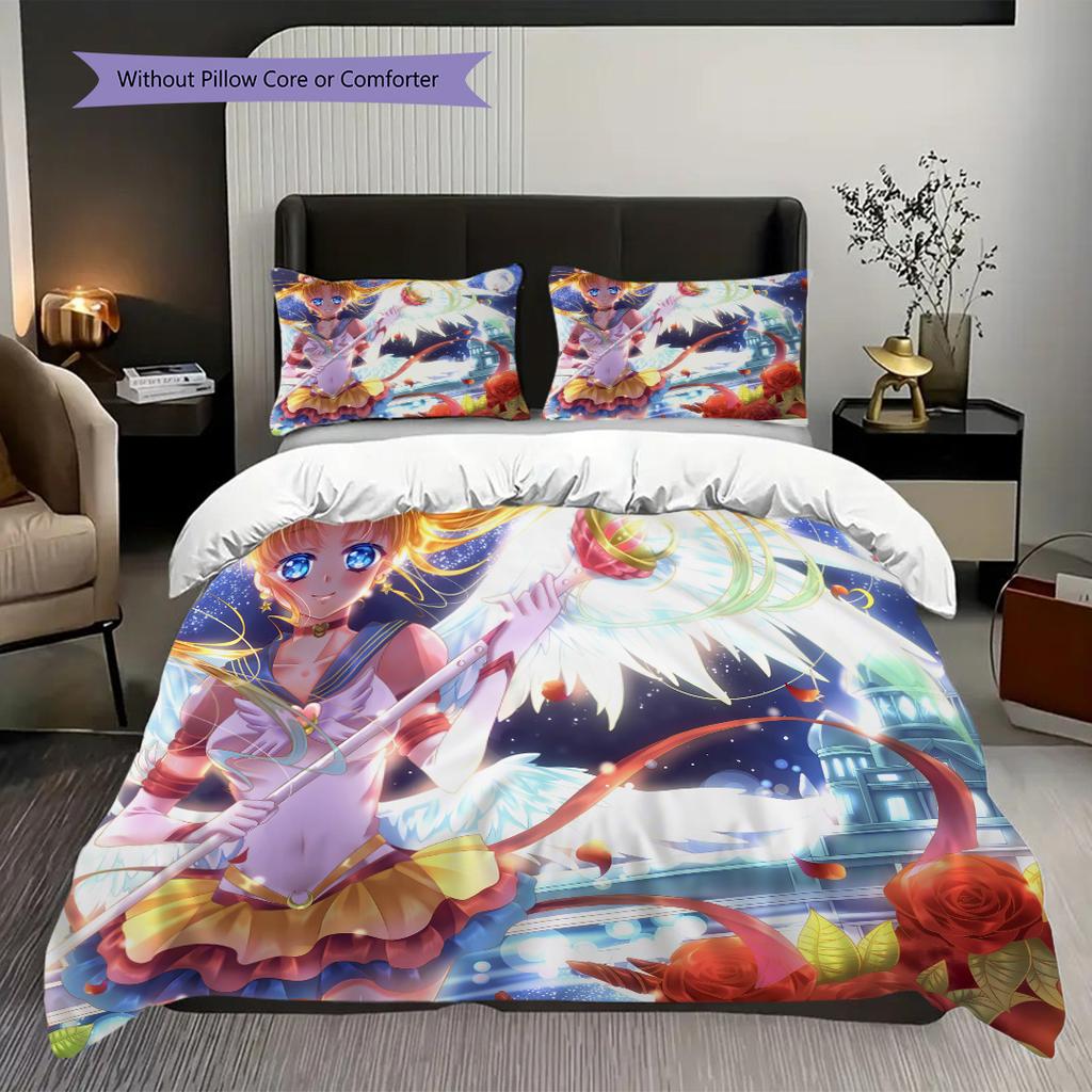Magical Guardian Wings Staff Bedding (1 * duvet cover + 2 * pillowcase, without core) 2D Flat Christmas birthday gift Soft and comfortable Bedding set