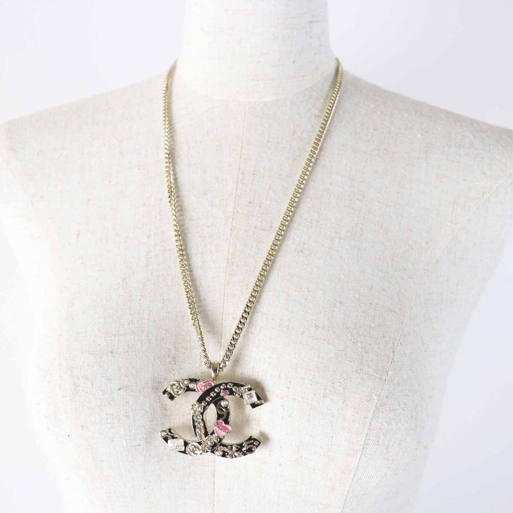 Excellent CHANEL Necklace Camellia Perfume Bag Icon Design Large COCO Mark B24P Used
