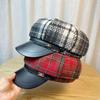 Octagonal Hat Women's Autumn and Winter Retro British Plaid Woolen Beret Versatile Newsboy Hat Trend