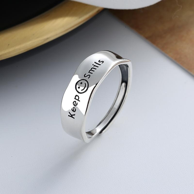 S925 Sterling Silver English Smils Ring Japanese and Korean Style INS Light Luxury Texture Cold Wind Index Finger Ring Female