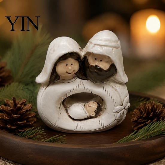 Small Religious Sculpture for Desk Holy Family Resin Figurine, Vintage Nativity Scene Statue, Mini Spiritual Gift Housewarming Jesus Birth Desktop