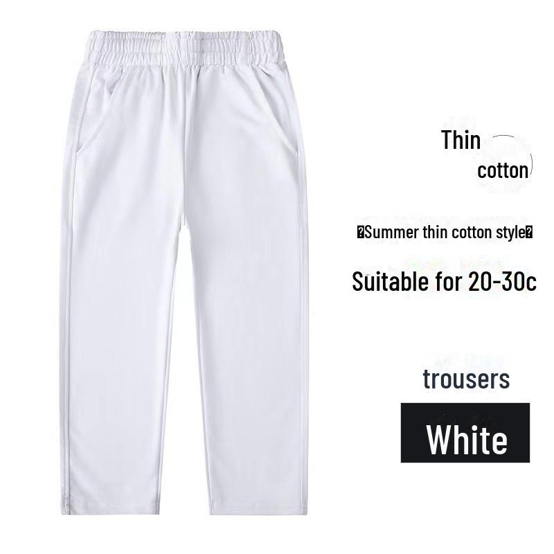 Спортивные брюки для школьной формы из чистого хлопка темно-синего цвета для учеников начальной школы — мальчиков и девочек, свободный крой, летние брюки.