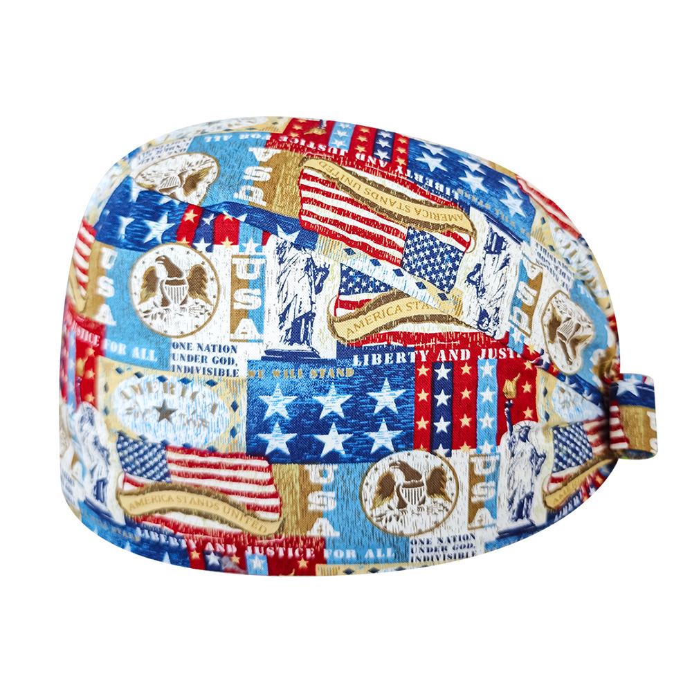 Unisex Cartoon Print Nurse Cap - Breathable, Sweat-Absorbent Surgical Cap for Pet Hospital and Medical Use.
