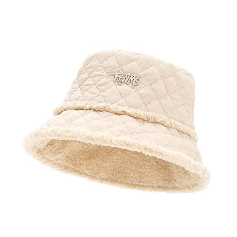 KENMO autumn and winter cotton fringed fisherman hat with warm vintage diamond grid basin hat that can be folded for easy carrying