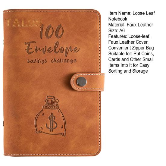Бюджетная книга из мягкой искусственной кожи формата А6 с сумкой на молнии, счетчик расходов на 100 дней, хранилище для монет, карточек, планировщик для экономии денег
