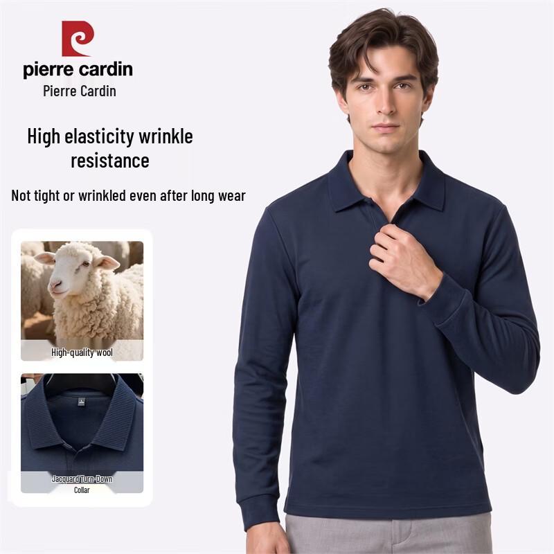 Pierre Cardin Men's Wool Blend Thickened Long-Sleeve Polo Shirt
