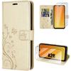 Case for Samsung Galaxy A26 5G - BOOLING - Golden Synthetic Leather with Butterfly Relief Pattern - 2 Tempered Glasses