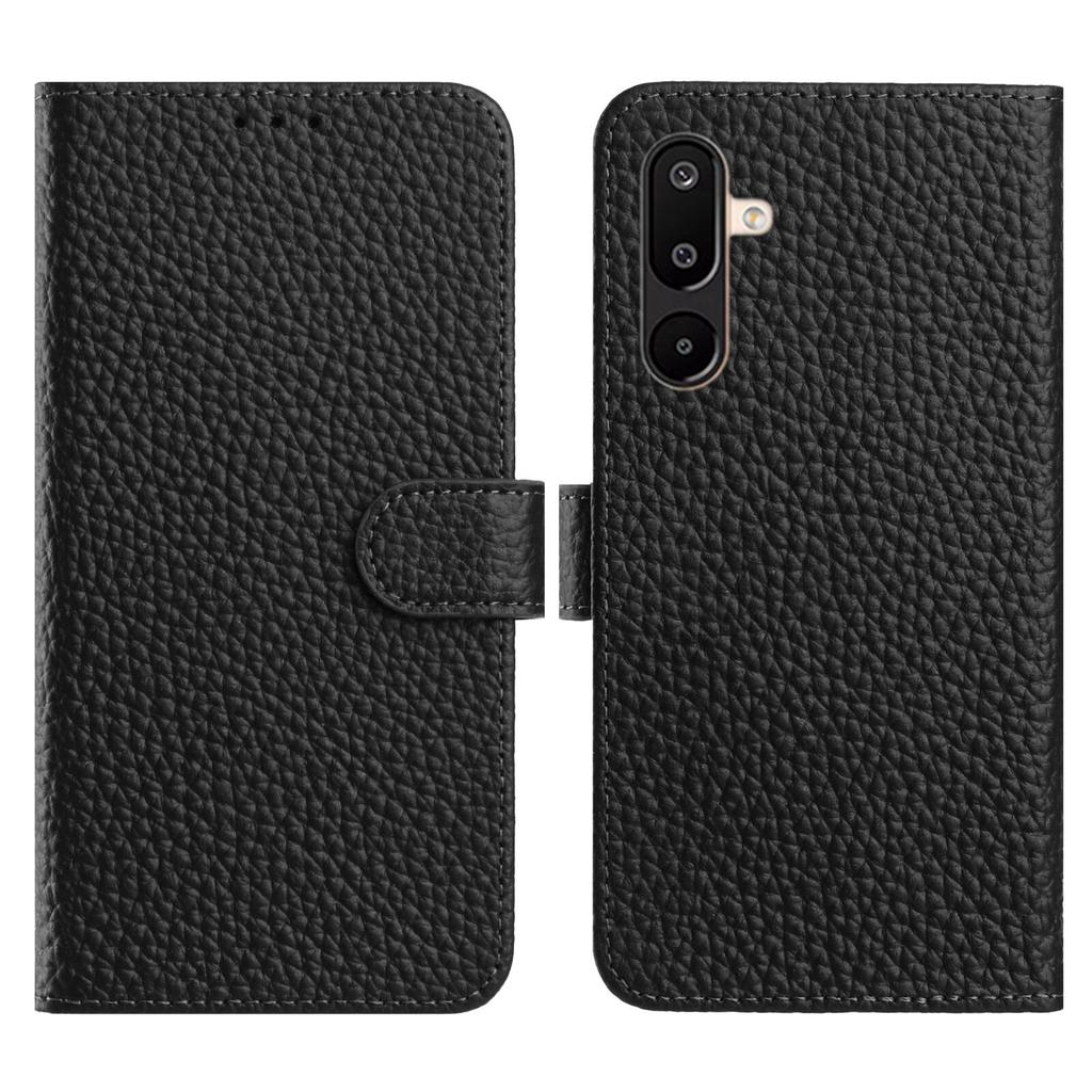 For Samsung Galaxy M36 5G Case Wallet Stand Litchi Texture Genuine Cow Leather Flip Phone Cover