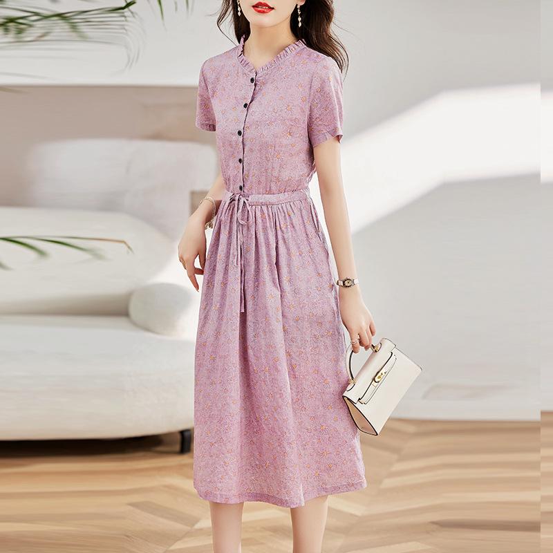 2023 Элегантное цветочное макси-платье из хлопка и льна для женщин – Летнее, с акцентом на талии, омолаживающая мода
