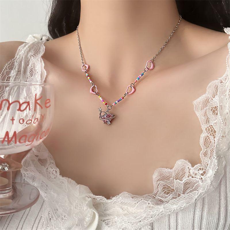 Изысканное красочное милое ожерелье из бисера для женщин и девочек, легкая роскошная романтическая цепочка на ключицу в форме сердца, свадебные украшения, подарки