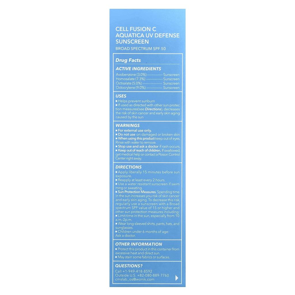 Cell Fusion C Солнцезащитный крем Aquatica UV Defense, Для всех типов кожи, SPF 50, 50 мл (1,69 жидких унций)