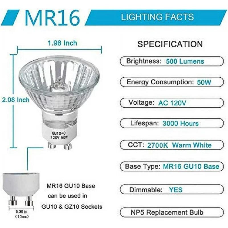 2800K 50W Halogen Long Lifespan 120V 50Watt Halogen Bulbs GU10+C GU10 MR16 for Office Illumination