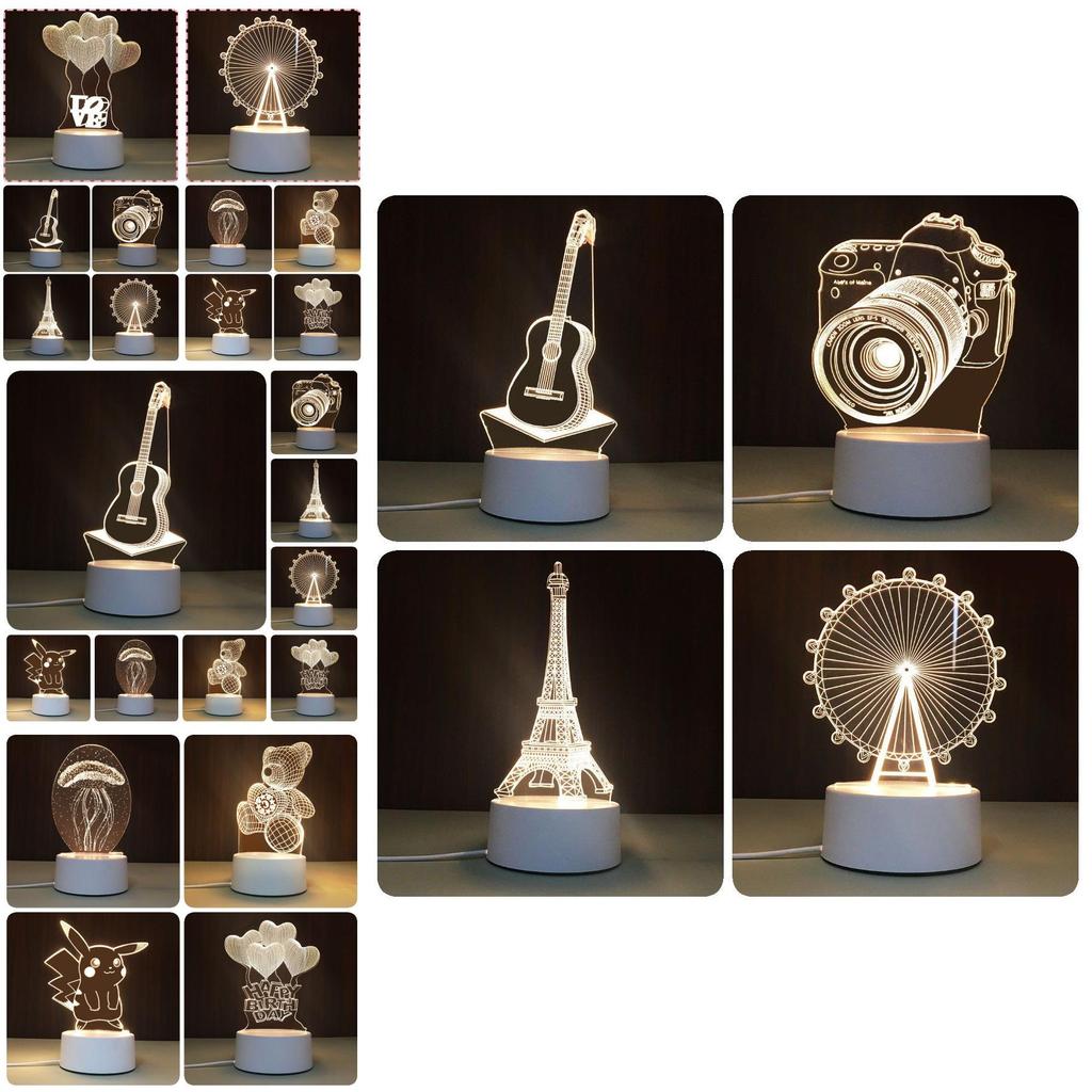 USB Настольная лампа с акриловой панелью с 3D-эффектом и светодиодной подсветкой для праздничного декора