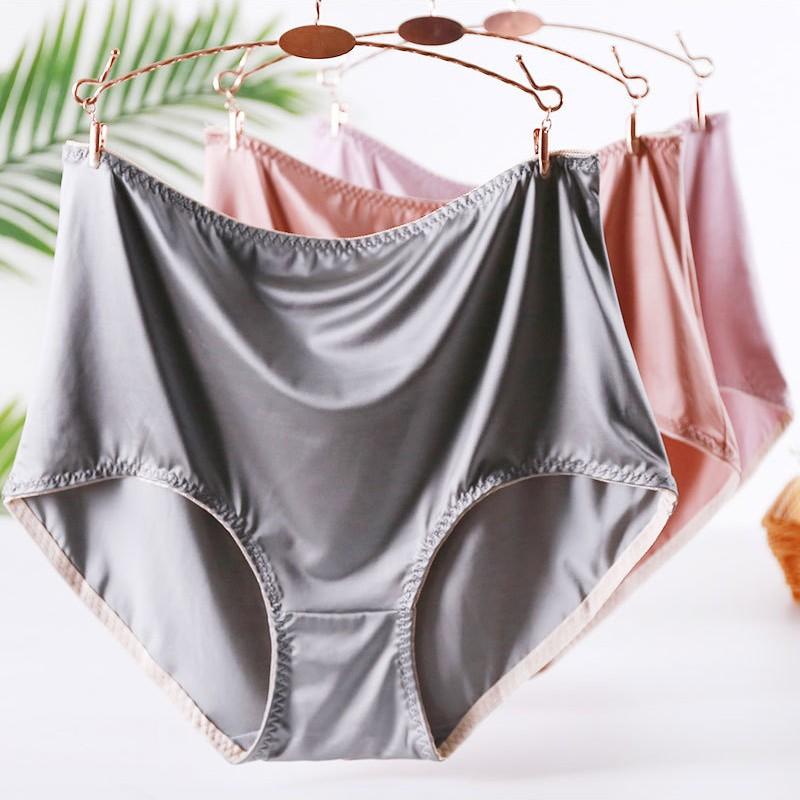 Женские атласные трусики большого размера, дышащие удобные трусы, женские приятные для кожи трусы с высокой талией