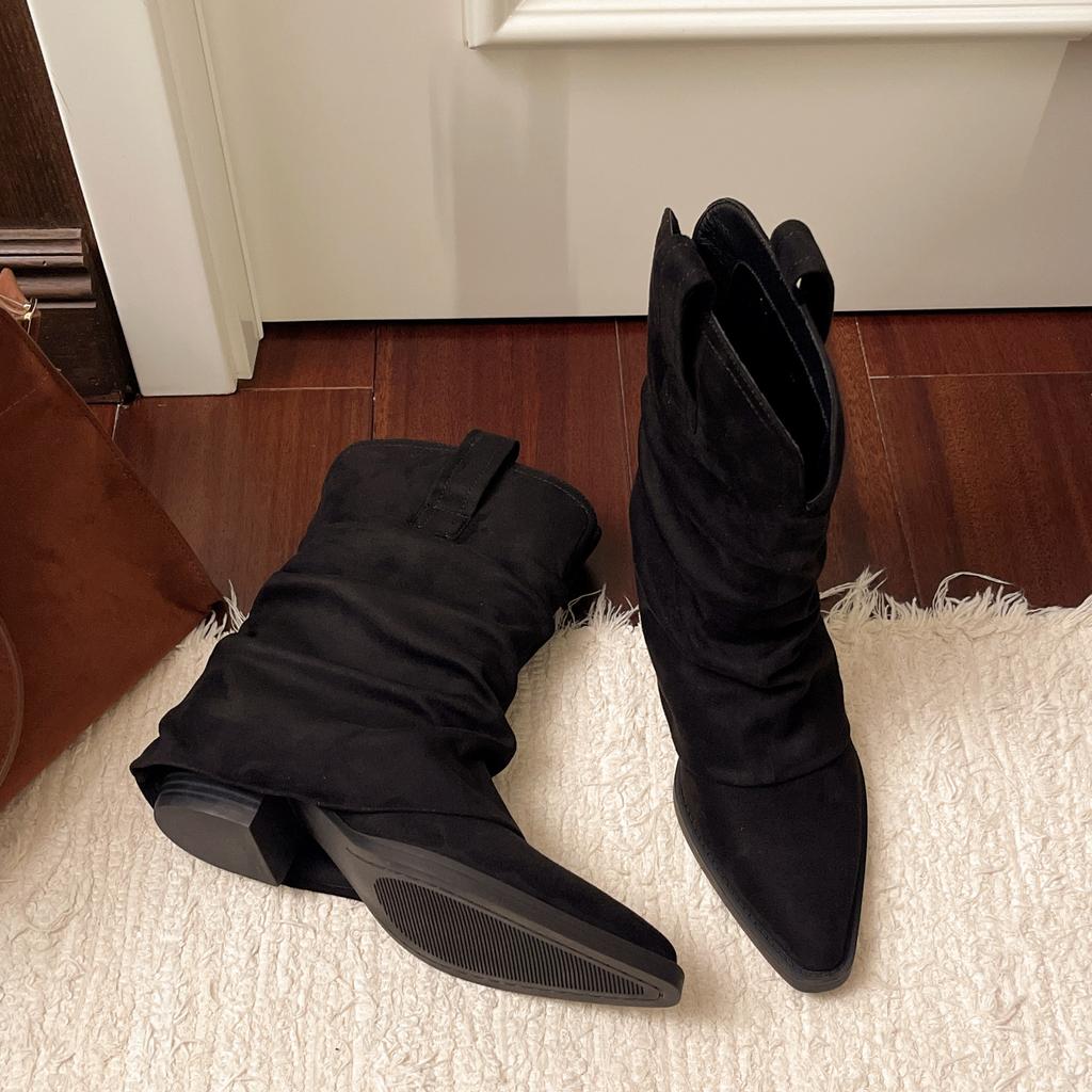 Pants Pile Boots Pile Short Boots Women's 2025 Autumn and Winter New Western Cowboys Medium Boots Martin Boots Large Size Knight Boots Women