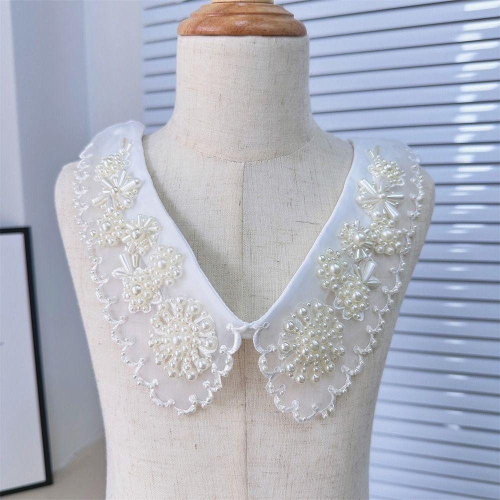 Imitation Pearl Fake Collar Lace Up Shawl Shirt Collar Accessory Women