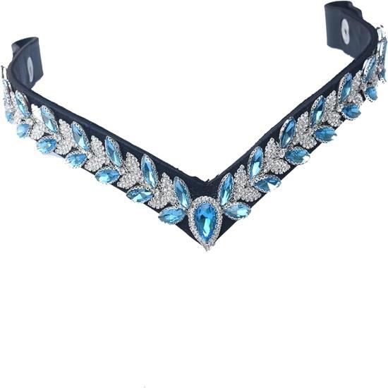 Sparkly Turquoise V-Shaped Kiara Browband for Bridle Made from Durable Leather.