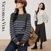 Женский вязаный свитер в полоску из смесовой шерсти