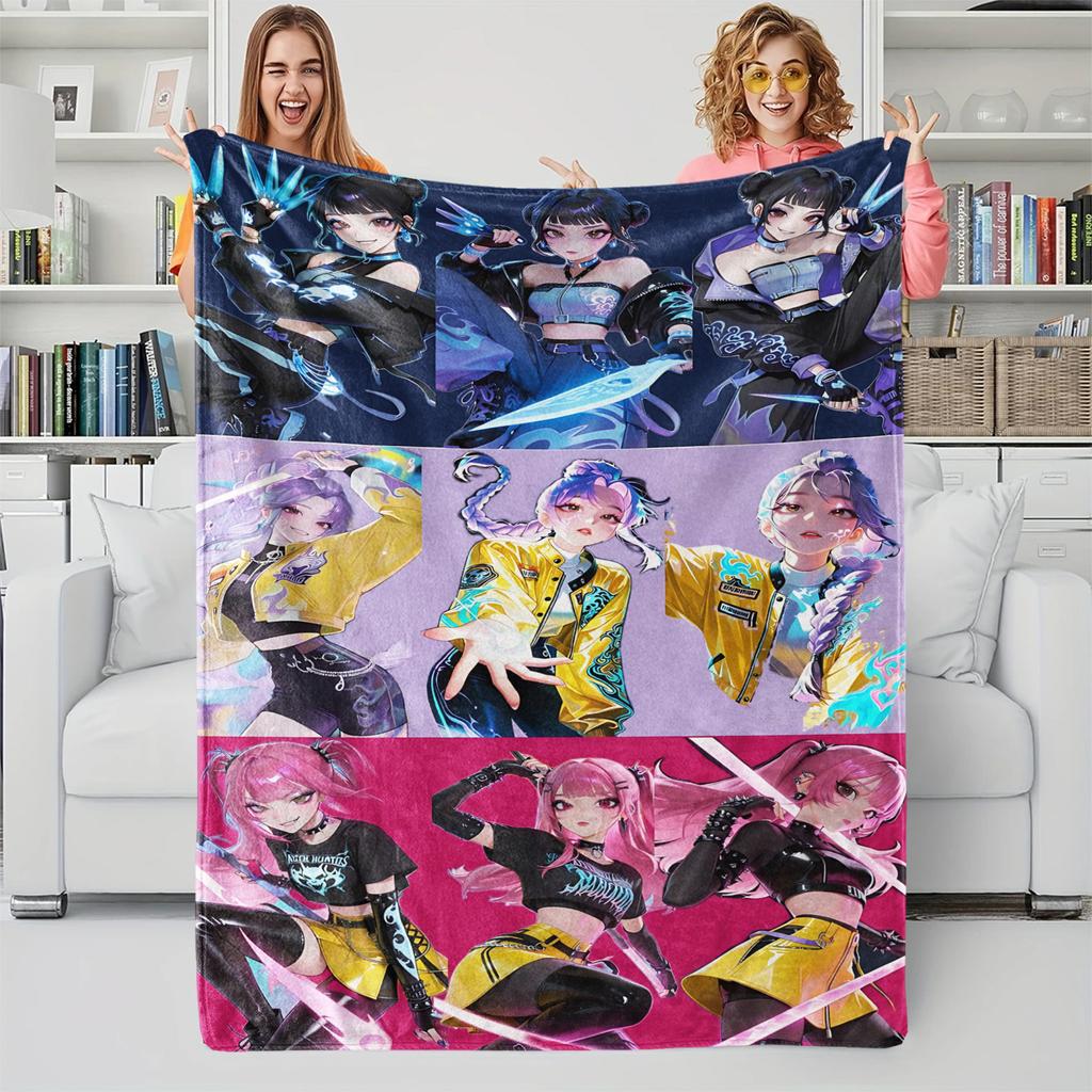 K-POP Demons Hunter Theme Flannel Blanket, Hot Anime Print Throw Blanket, Fan Gift Blanket, Multi-Purpose Blanket for Leisure