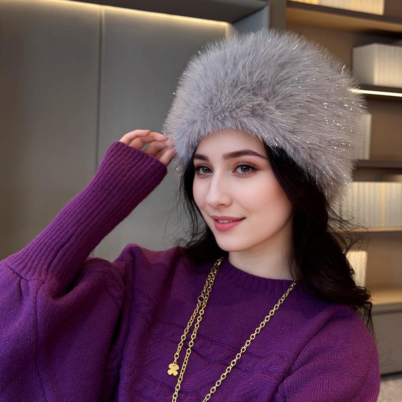 New Imitation Fox Fur Hat Outdoor Warm Ski Hat Winter Warm and Velvet Female