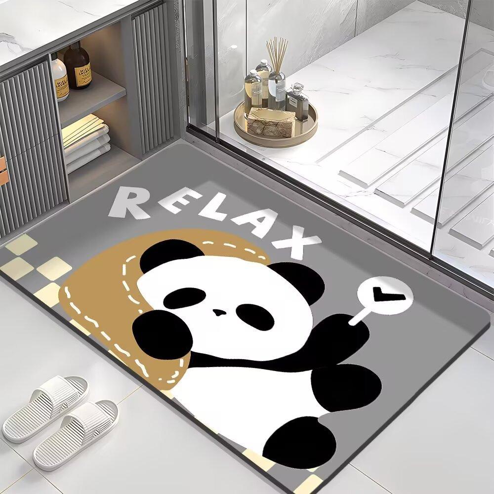 Коврик для ванной комнаты с изображением мультяшной панды, впитывающий воду, быстросохнущий, устойчивый к грязи, противоскользящий, диатомовый грязевой коврик для ног