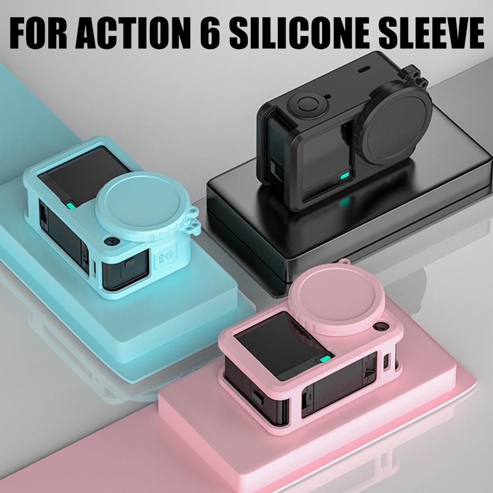 Силиконовый защитный чехол для DJI Action 6 Чехол с крышкой для объектива Ремешок Защита от царапин Ударопоглощающий защитный чехол Аксессуары