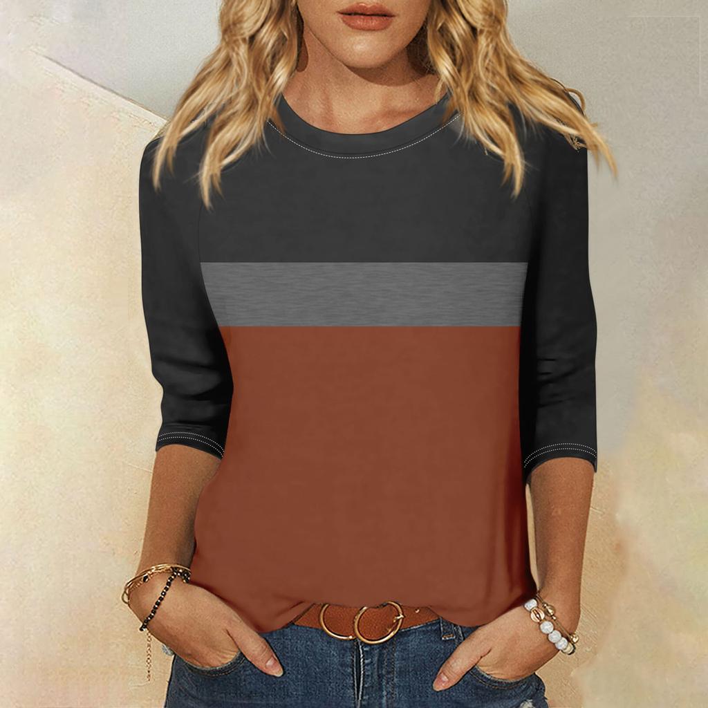 Женская модная повседневная рубашка с круглым вырезом и рукавами 3/4, свободная футболка с принтом, женский топ