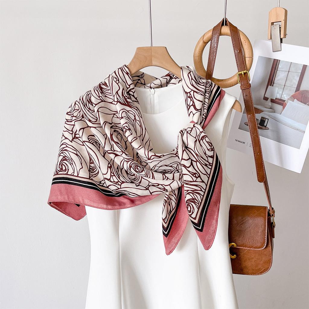 90*90cm Floral Printed Square Scarf Women Imitation Silk Scarves Bandanas Luxury Beach Shawl Wraps Elegant Hijab Neckerchief