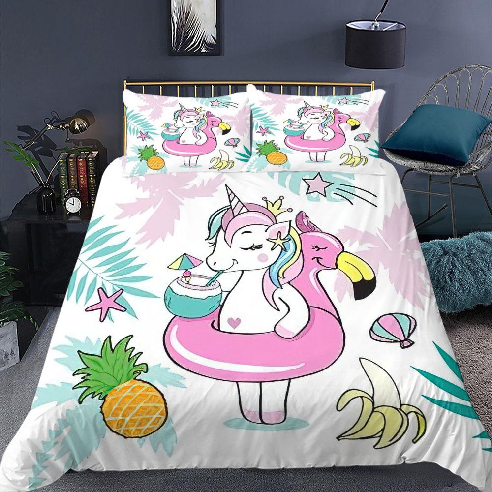 Unicorn Duvet Cover Set King Queen Size Pink 3D Print Cute Unicorn Star Rainbow Cloud for Kids Girls Boys Polyester Bedding Set