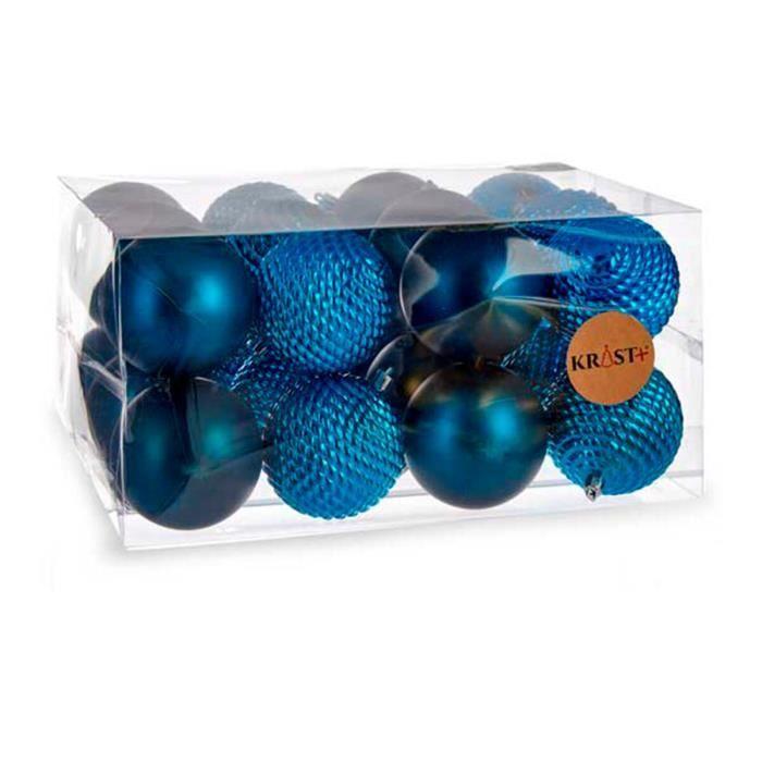 Boules de Noël - Lot de 6 - Plastique bleu - Diamètre 8 cm - Résistantes