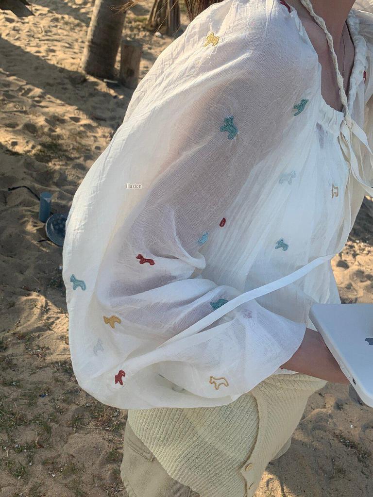 Женская блузка с длинным рукавом, лимонно-зеленая, с цветочной вышивкой – Стройнящий топ на завязках, защита от солнца