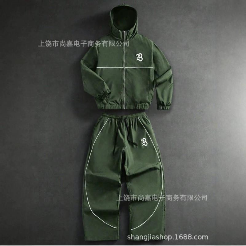 Mens Letter Print Hooded Zip Jacket Tracksuit Casual Sportswear Set S-6XL