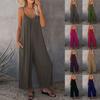 Women's Casual Solid Color Loose Large Size Insert Pocket Jumpsuit Suspenders