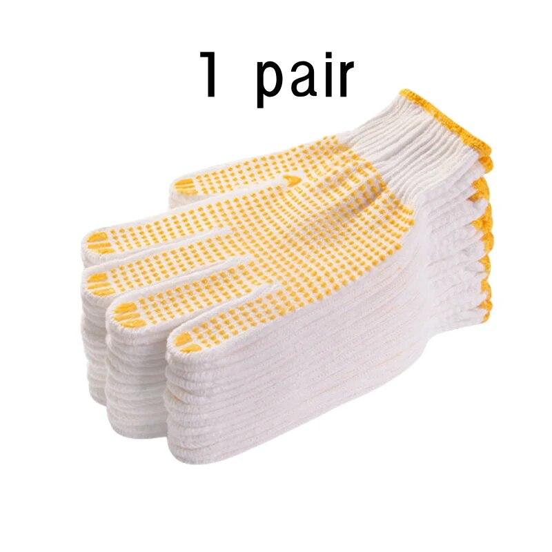 Перчатки из чистого белого хлопка с точечным клеем на ладони, нескользящие, износостойкие, утолщенная резина для работы и охраны труда