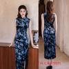 Hong Kong style new Chinese long sleeveless cheongsam early autumn new fashion improved daily slim velvet cheongsam skirt
